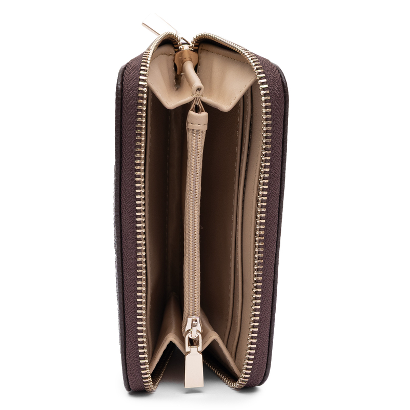 Guess Elegancki Zapinany Na Zamek Portfel Damski Brązowy SWBG9735140-BROWN