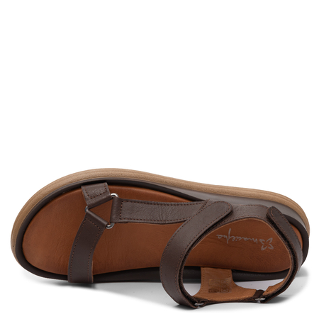 Maciejka Comfortable Leather Wedge Sandals Adjustable Velcro Brown L7634-02/00-1