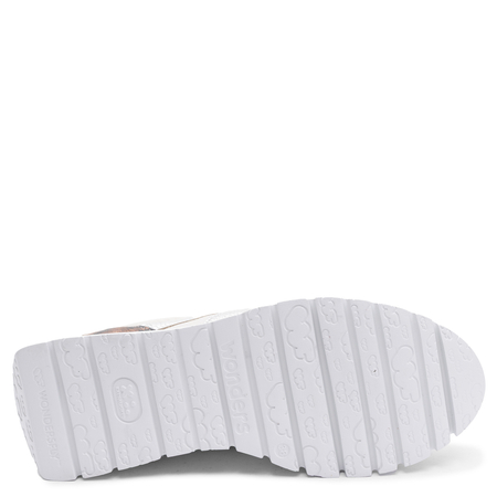 Wonders Sneakersy Damskie Na Platformie Skórzane Biało-Srebrne Panterka A-24100-BLANCO