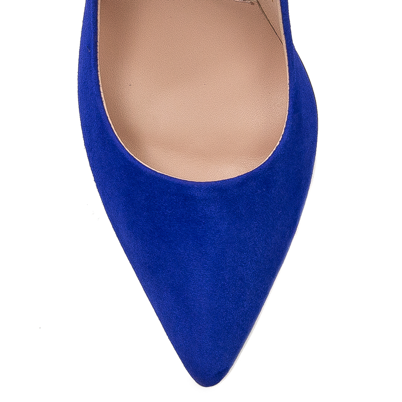 Visconi Pumps for women on the pillar, velor sapphire leather