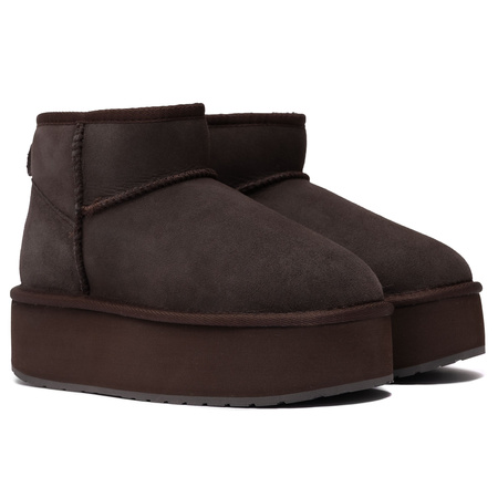 EMU Australia Suede Sheepskin-Lined Platform Ankle Boots Chocolate W13082 Chocolate