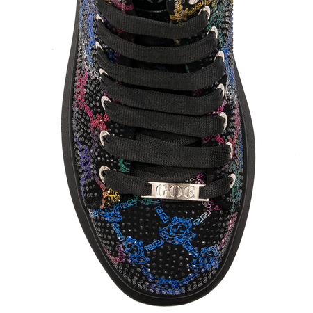 GOE Women's warm leather Glossy black and multicolor boots