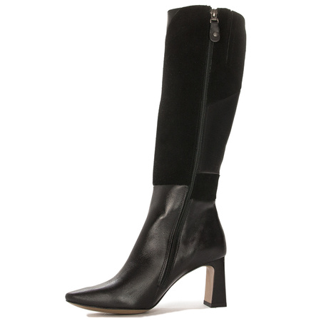 Maciejka Skórzane Patchworkowe Kozaki na Słupku Ocieplane Czarne 05784-01/00-8