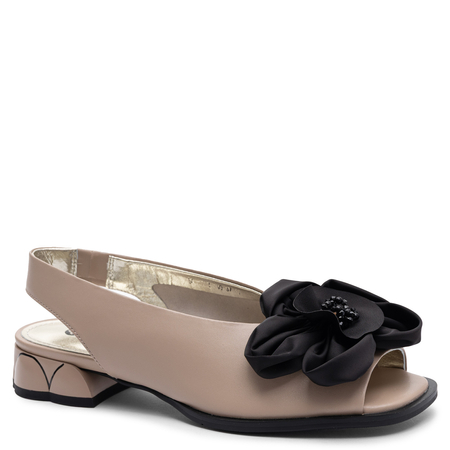 Sca'Viola Leather Elegant Sandals With Flower Beige A932-140-37-BE
