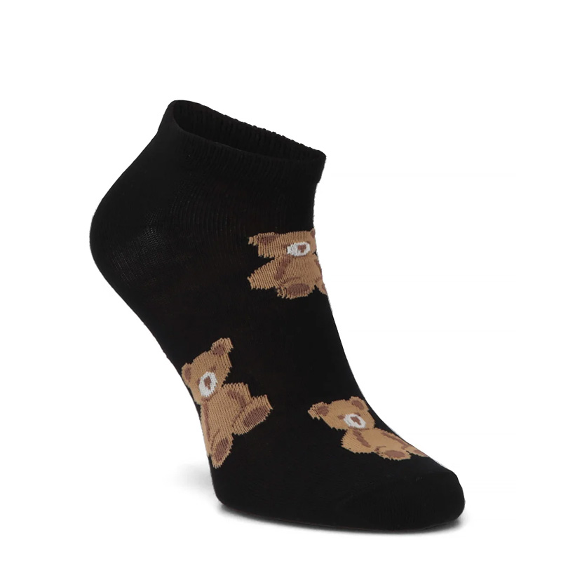 Filippo Women's Bamboo Short Socks Bear Pattern White-Black SD-SO12-LT-BK
