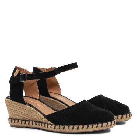 Verbenas Malena Suede Espadrille Wedges Black MALENA-SERTAN-NEG