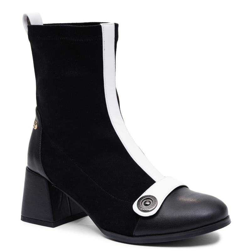 Maciejka Leather Block Heel Boots With Insulation Black And White K7819-01/00-7