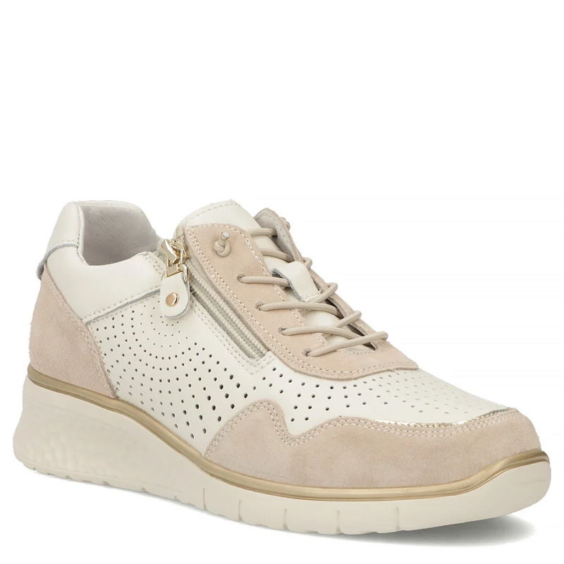 Filippo Wygodne Skórzane Sneakersy na Platformie Beżowe DP7605-26-BE
