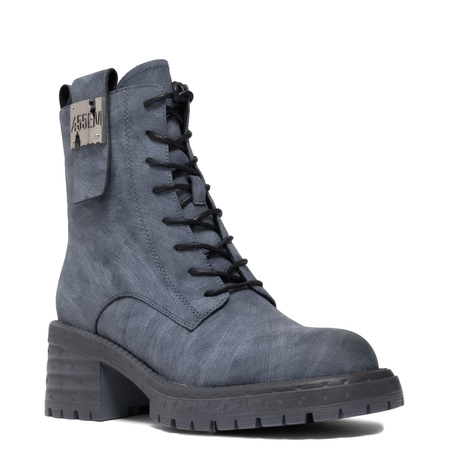 Artiker Women's Leather Lace-Up Ankle Boots Block Heel Blue 57C0212