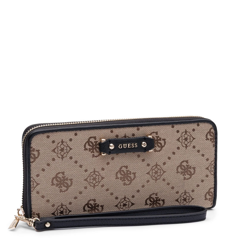 Guess Elegancki Zapinany Na Zamek Portfel Damski Z Paskiem Beżowy SWPD2225146-BONE