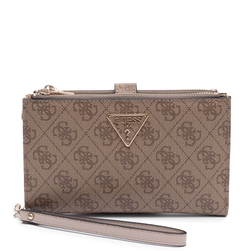 Guess Elegancki Zapinany Na Zamek Portfel Damski Z Paskiem Beżowy SWSG7459157-LATTE
