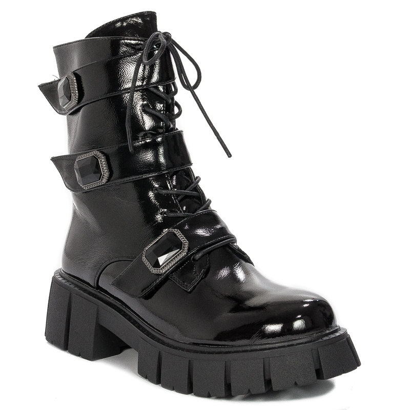 S.Barski Women's Ankle Boots Black Lacquered