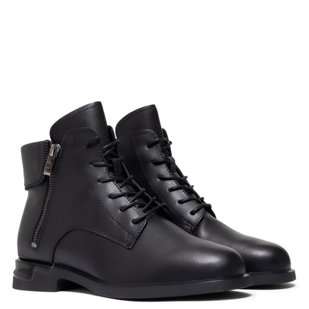 Sokolski Leather Lace-Up Ankle Boots Warm Lined Black HW-Z25-125-BLK