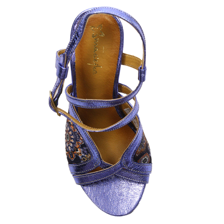 Maciejka Leather Platform Block Heel Sandals Navy Metallic Folk Pattern 06084-17/00-1