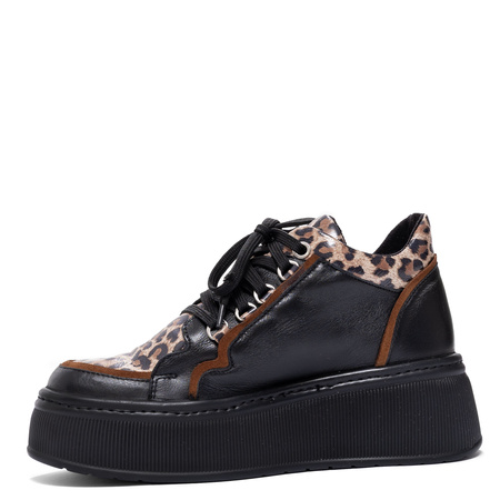 Maciejka Leather Platform Sneakers Animal Print Black 07078-01/00-8