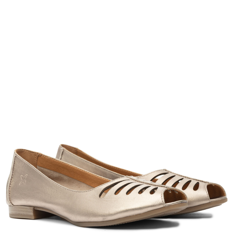 Maciejka Leather Cutout Ballet Flats Peep-Toe Gold P7541-32/00-1
