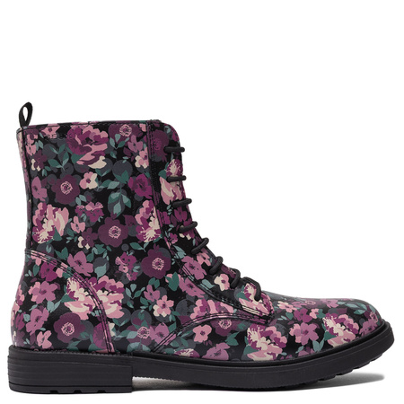 Geox Lace-Up Floral Ankle Boots With Zipper Black/Pink J049QD-00004