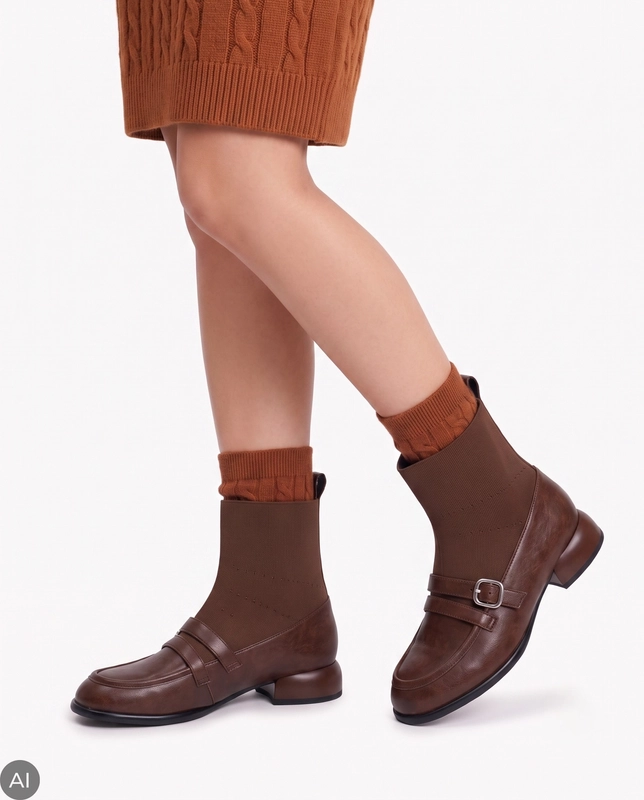Maciejka Leather Slip-On Boots with Sock-Style Upper, Brown K7766-29/00-7