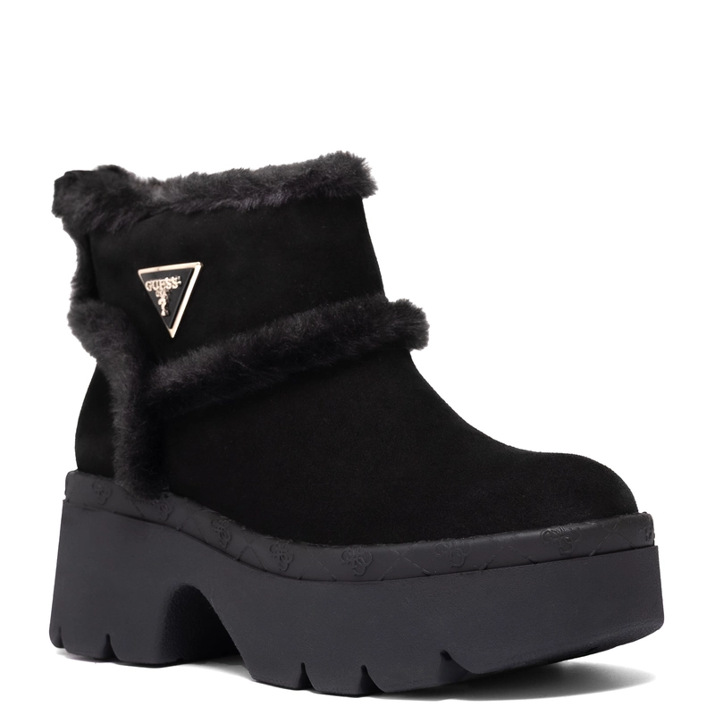 Guess Botki Damskie Na Platformie Botki Z Futrzanym Obszyciem Czarne FLFBRDESU10-BLK