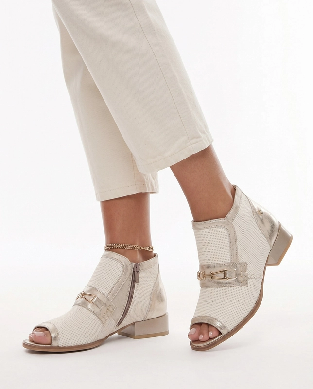 Maciejka Skórzane Botki Peep Toe Złote 06934-25/00-1