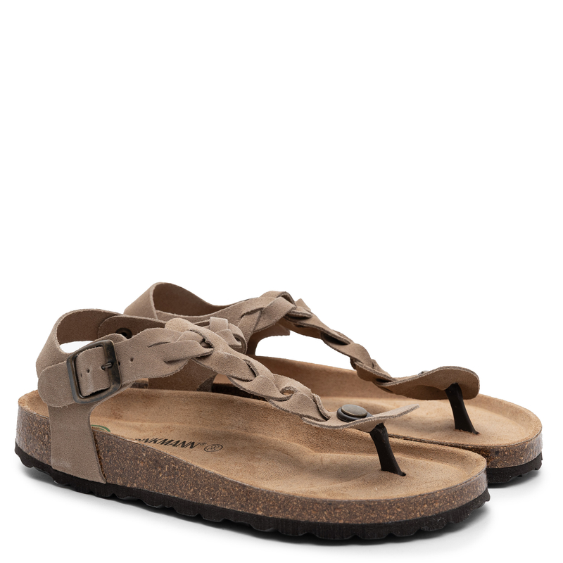 Dr. Brinkmann Leather T-Bar Sandals Braided Beige 710263-08