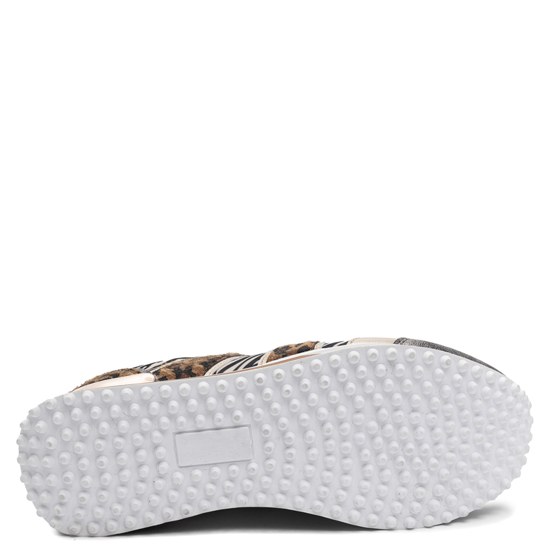 Maciejka Skórzane Sneakersy w Panterkę i Zebrę z Srebrnymi Detalami M7356-25/00-7