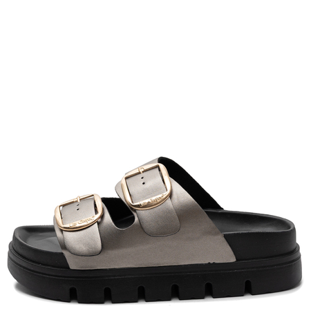 Lee Cooper Women's Gold Metallic Double Buckle Platform Slides LCW-26-35-4461L