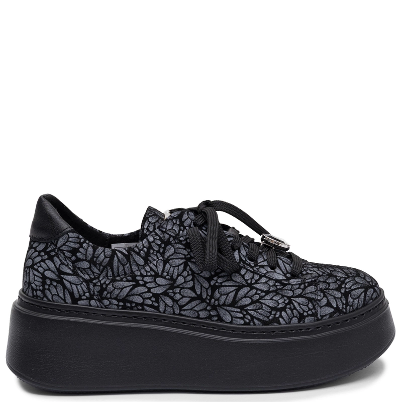 Maciejka Damskie Skórzane Sneakersy Na Platformie Czarno-Niebieskie 6191W-18/00-8