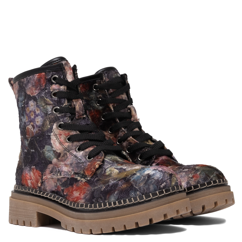 Artiker Lace-Up Lug-Sole Ankle Boots Side-Zip Multicolor 57C1054