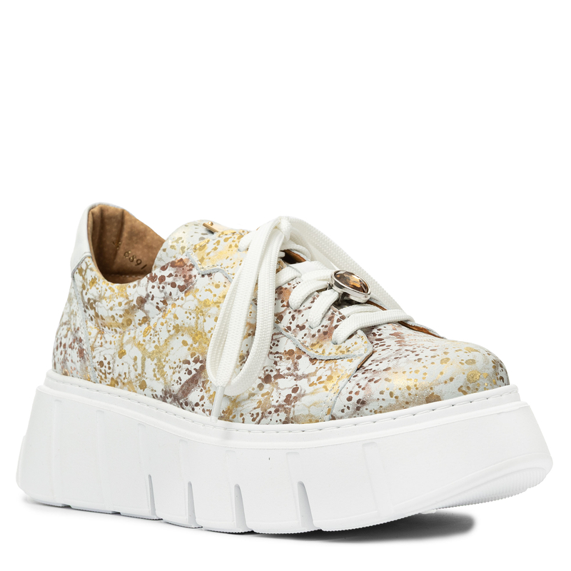 Maciejka Leather Sneakers Platform White-Gold 06891-11/00-8