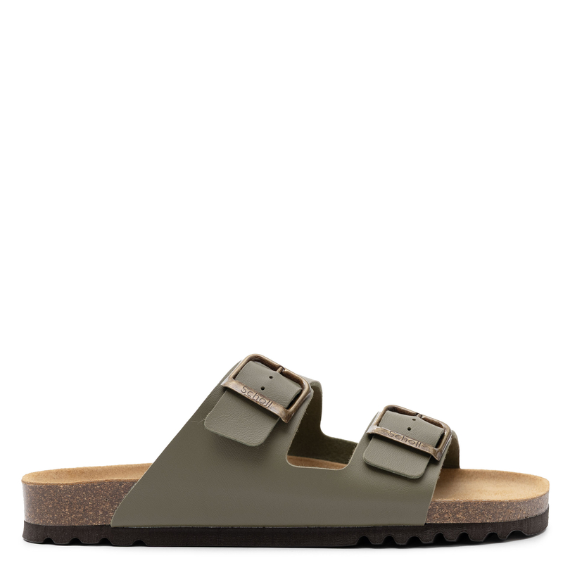 Scholl Men’s Slides Contoured Footbed Sandals Adjustable Straps Khaki F00949-1147