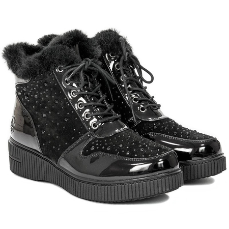 Botki Rieker 93312-00 Black ocieplane na platformie Czarne