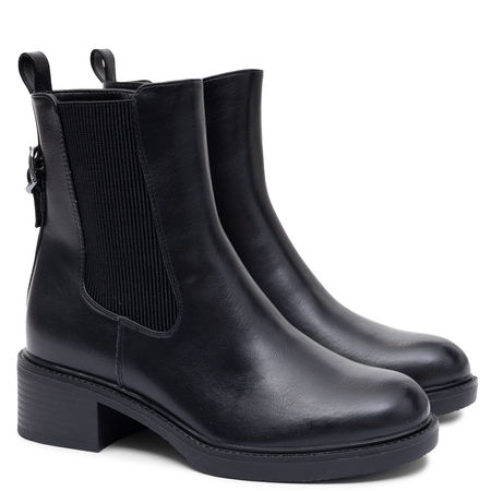 Sergio Leone Classic Insulated Block Heel Ankle Boots Black BT-04