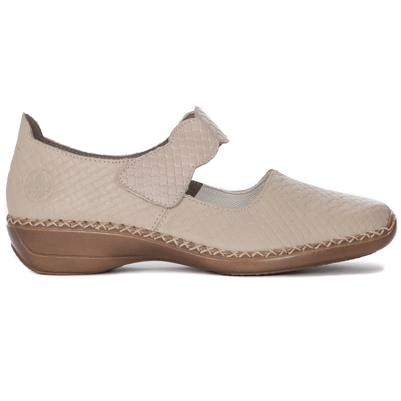 Rieker Półbuty damskie skórzane na rzep Beige beż