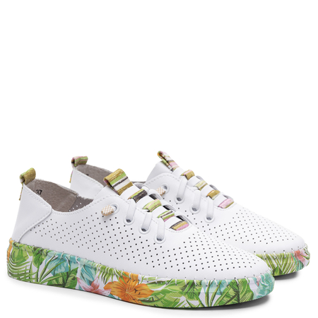 Artiker Leather Sneakers Perforated White Floral Sole 58C0441