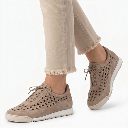 Maciejka Leather Openwork Sport Shoes Lace-up Beige 07323-04/00-1
