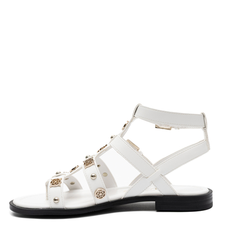 Guess Women’s Sandals With Jewel-Like Details Strappy Sandals With Gold Accents White FLJYZZ-PEL03-WH