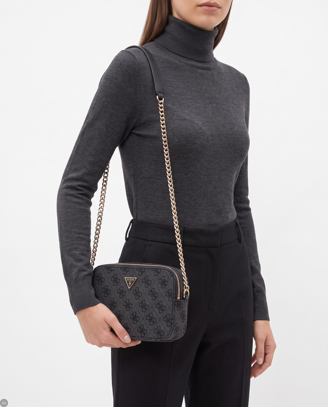 Guess Elegant Monogram Crossbody Bag Camera Style Black HWBG9672140-COAL