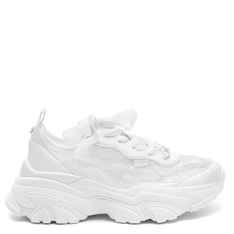 Buffalo Corin Platform Sneakers Lace Sequins White 1636728-WHT