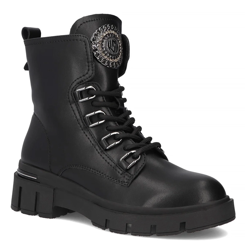 Filippo Women’s Leather Platform Combat Boots Warm Lining Black DBT652125BK