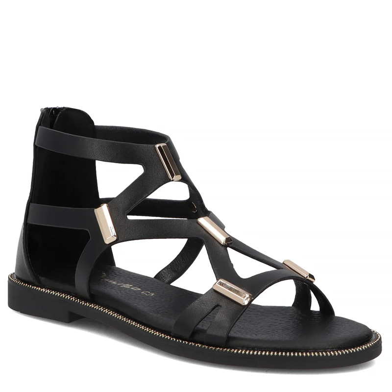Filippo Stylish Black Gladiator Sandals With Gold Ornaments DS6912-26-BK