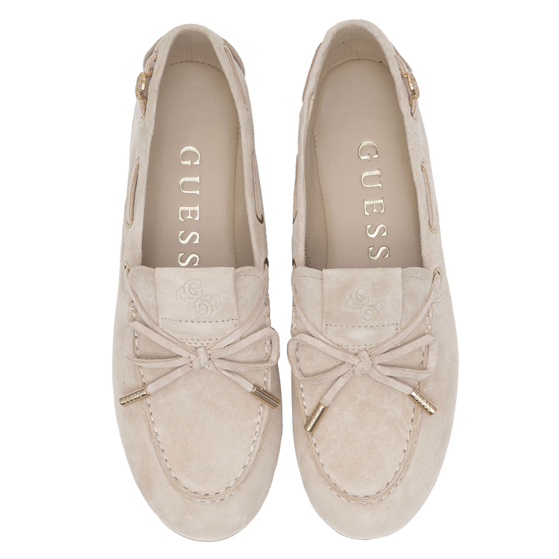 Guess Zamszowe Mokasyny Damskie z Kokardką Beżowe FLPAISSUE14 BEIGE
