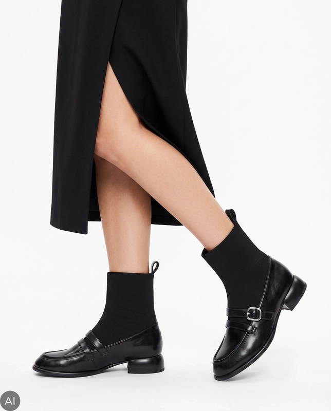 Maciejka Leather Sock Ankle Boots With Buckle Black K7766-01/00-7