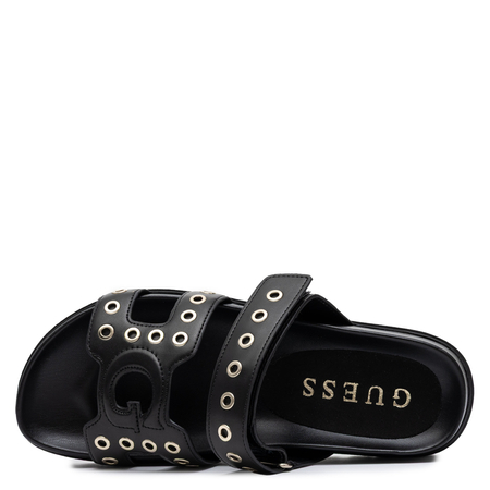 Guess Klapki Damskie Na Platformie z Oczkami Black FLPFAS-ELE03-BLK