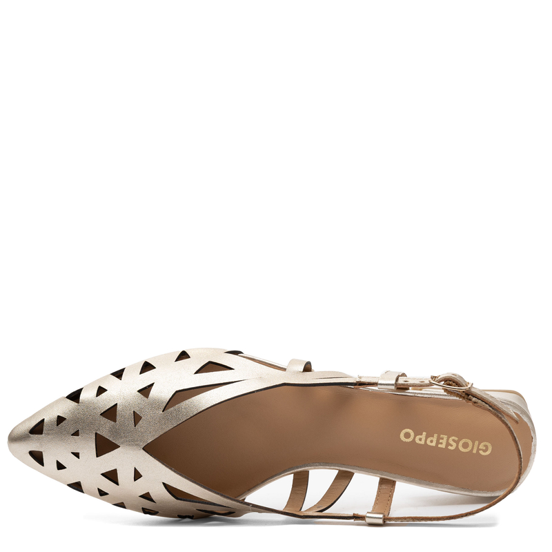 Gioseppo Skórzane Ażurowe Czółenka Slingback na Niskim Obcasie Złoty 79209-PLATINUM