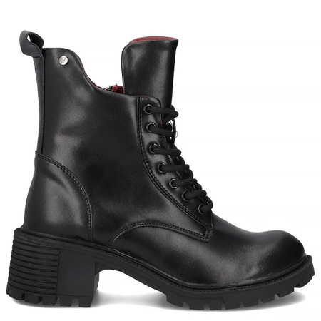 Filippo Leather Ankle Boots Warm Lined Block Heel Black DBT6501-25-BK