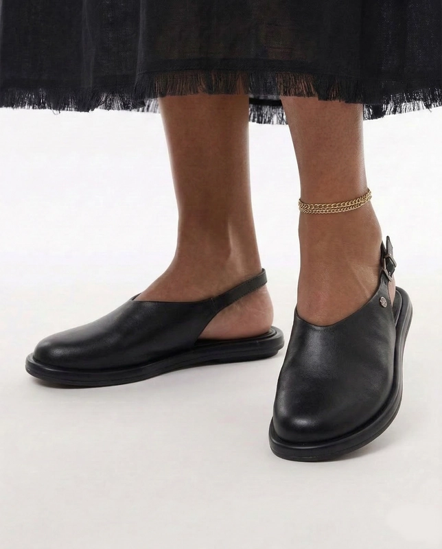 Maciejka Leather Slingback Flats Adjustable Buckle Black K7513-01/00-1