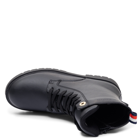 Tommy Hilfiger Fashionable Lace-Up Women's Ankle Boots With Zip Black T3A5-35157-BK