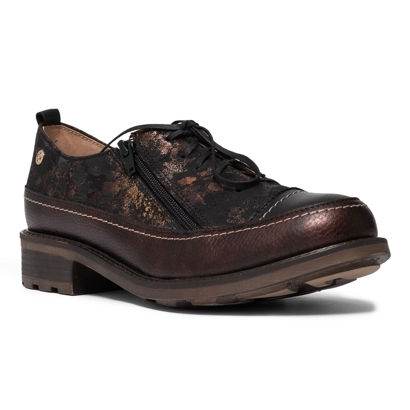 Maciejka Dual-Zip Leather Lace-Up Shoes Textured Brown 07056-02-00-1