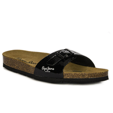 Pepe Jeans Klapki damskie Oban Ferrara W Black czarne lakierowane